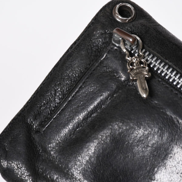 CHROME HEARTS クロムハーツ WAVE CROSS BTN ウェーブ クロスボールボタン デストロイレザーウォレット 長財布 ブラック 美品 中古 4a009623