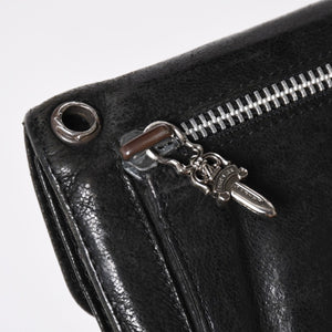 CHROME HEARTS クロムハーツ WAVE CROSS BTN ウェーブ クロスボールボタン デストロイレザーウォレット 長財布 ブラック 美品 中古 4a009623