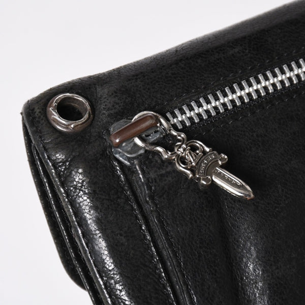 CHROME HEARTS クロムハーツ WAVE CROSS BTN ウェーブ クロスボールボタン デストロイレザーウォレット 長財布 ブラック 美品 中古 4a009623