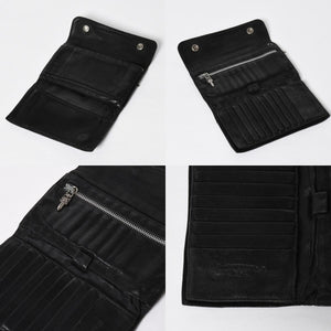 CHROME HEARTS クロムハーツ WAVE CROSS BTN ウェーブ クロスボールボタン デストロイレザーウォレット 長財布 ブラック 美品 中古 4a009623