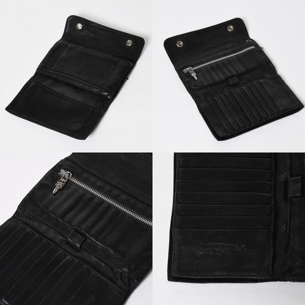 CHROME HEARTS クロムハーツ WAVE CROSS BTN ウェーブ クロスボールボタン デストロイレザーウォレット 長財布 ブラック 美品 中古 4a009623