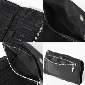 CHROME HEARTS クロムハーツ WAVE CROSS BTN ウェーブ クロスボールボタン デストロイレザーウォレット 長財布 ブラック 美品 中古 4a009623