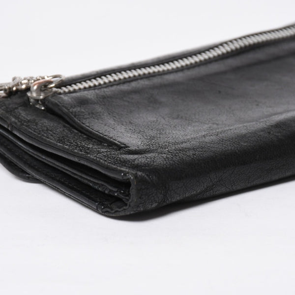 CHROME HEARTS クロムハーツ WAVE CROSS BTN ウェーブ クロスボールボタン デストロイレザーウォレット 長財布 ブラック 美品 中古 4a009622