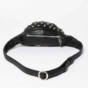 極美品 CHROME HEARTS クロムハーツ スナットパック ピラミッド クロスボールスタッズ ボディバッグ ダガージップ レザー ブラック 中古 4a009368