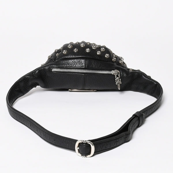 極美品 CHROME HEARTS クロムハーツ スナットパック ピラミッド クロスボールスタッズ ボディバッグ ダガージップ レザー ブラック 中古 4a009368