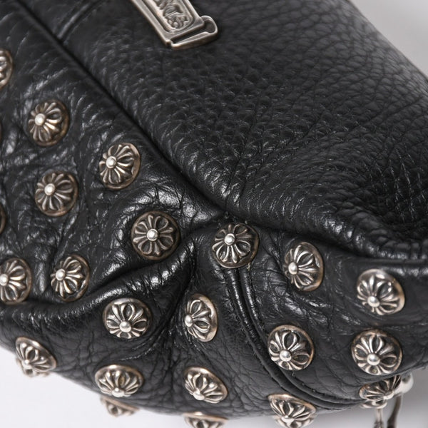 極美品 CHROME HEARTS クロムハーツ スナットパック ピラミッド クロスボールスタッズ ボディバッグ ダガージップ レザー ブラック 中古 4a009368