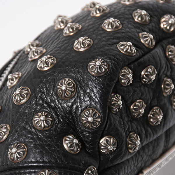 極美品 CHROME HEARTS クロムハーツ スナットパック ピラミッド クロスボールスタッズ ボディバッグ ダガージップ レザー ブラック 中古 4a009368