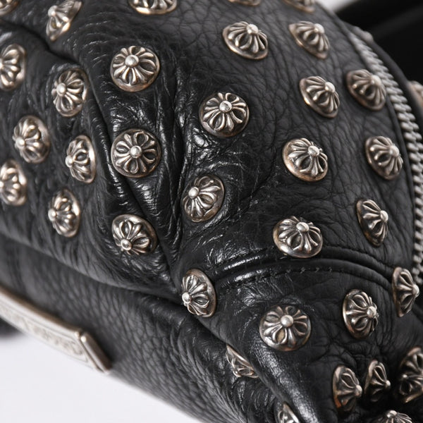 極美品 CHROME HEARTS クロムハーツ スナットパック ピラミッド クロスボールスタッズ ボディバッグ ダガージップ レザー ブラック 中古 4a009368