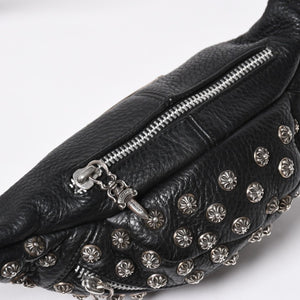 極美品 CHROME HEARTS クロムハーツ スナットパック ピラミッド クロスボールスタッズ ボディバッグ ダガージップ レザー ブラック 中古 4a009368