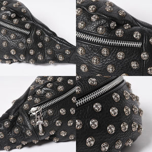 極美品 CHROME HEARTS クロムハーツ スナットパック ピラミッド クロスボールスタッズ ボディバッグ ダガージップ レザー ブラック 中古 4a009368