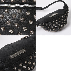 極美品 CHROME HEARTS クロムハーツ スナットパック ピラミッド クロスボールスタッズ ボディバッグ ダガージップ レザー ブラック 中古 4a009368