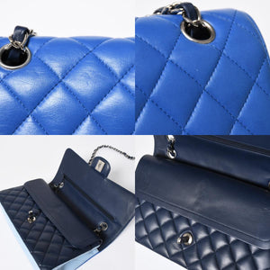 極美品 CHANEL シャネル マトラッセ クラシック ダブル フラップバッグ ショルダーバッグ 22番台 ラムスキン ブルー シルバー金具 中古 4a009588
