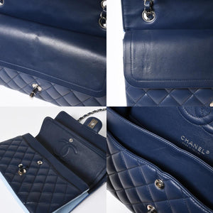 極美品 CHANEL シャネル マトラッセ クラシック ダブル フラップバッグ ショルダーバッグ 22番台 ラムスキン ブルー シルバー金具 中古 4a009588