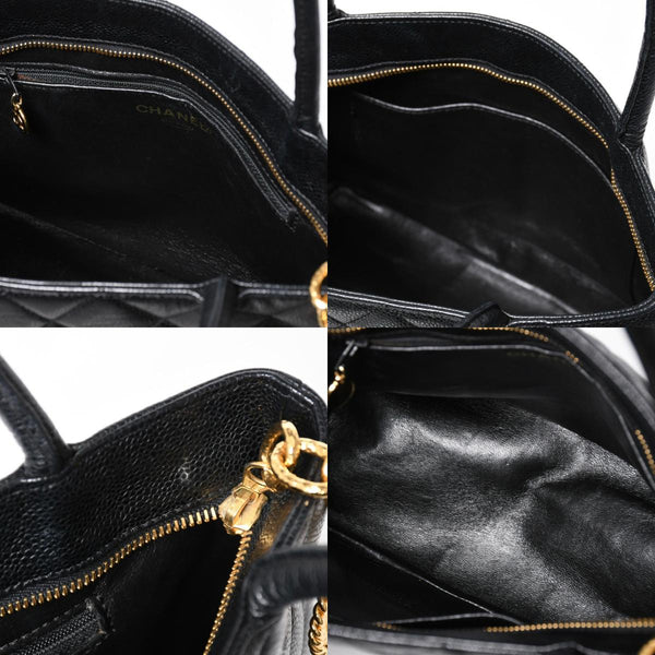 Very good condition CHANEL Chanel reproduction tote tote bag No. 7 here mark caviar skin black gold hardware used 4a009703