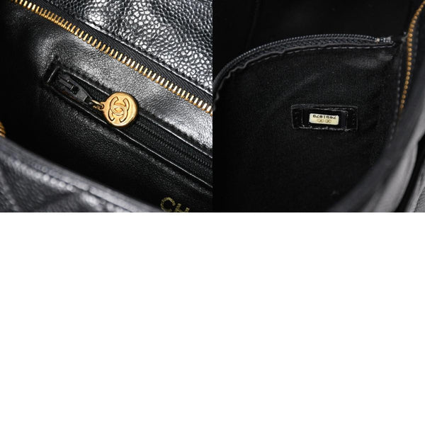 Very good condition CHANEL Chanel reproduction tote tote bag No. 7 here mark caviar skin black gold hardware used 4a009703