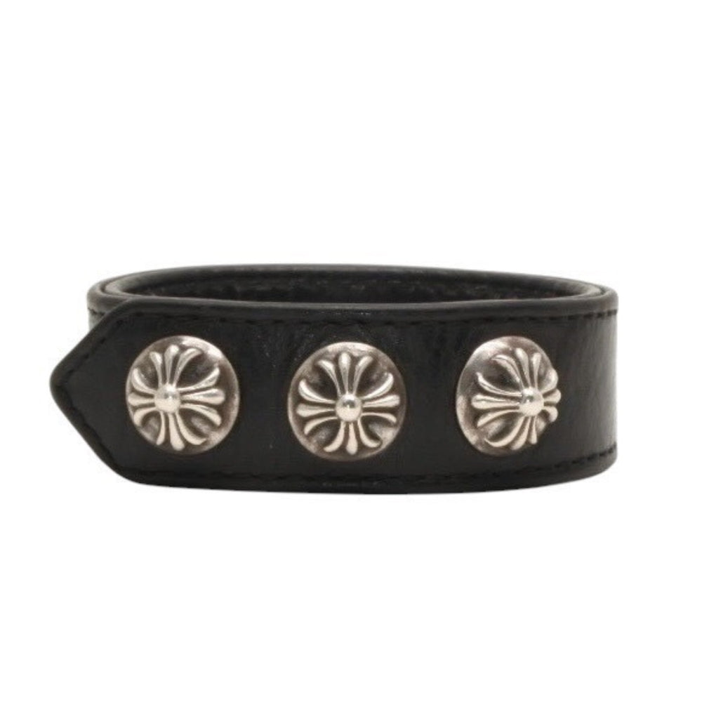 CHROME HEARTS クロムハーツ 3BTN 2SNP 3ボタン 2スナップ レザーブレスレット 重量約36.86g 全長24.5cm クロスボール 美品 中古 4a000967