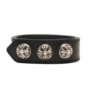 CHROME HEARTS クロムハーツ 3BTN 2SNP 3ボタン 2スナップ レザーブレスレット 重量約36.86g 全長24.5cm クロスボール 美品 中古 4a000967