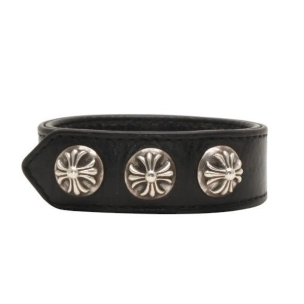 CHROME HEARTS クロムハーツ 3BTN 2SNP 3ボタン 2スナップ レザーブレスレット 重量約36.86g 全長24.5cm クロスボール 美品 中古 4a000967