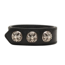 画像をギャラリービューアに読み込む, CHROME HEARTS クロムハーツ 3BTN 2SNP 3ボタン 2スナップ レザーブレスレット 重量約36.86g 全長24.5cm クロスボール 美品 中古 4a000967