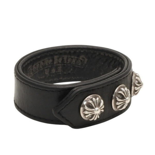 CHROME HEARTS クロムハーツ 3BTN 2SNP 3ボタン 2スナップ レザーブレスレット 重量約36.86g 全長24.5cm クロスボール 美品 中古 4a000967