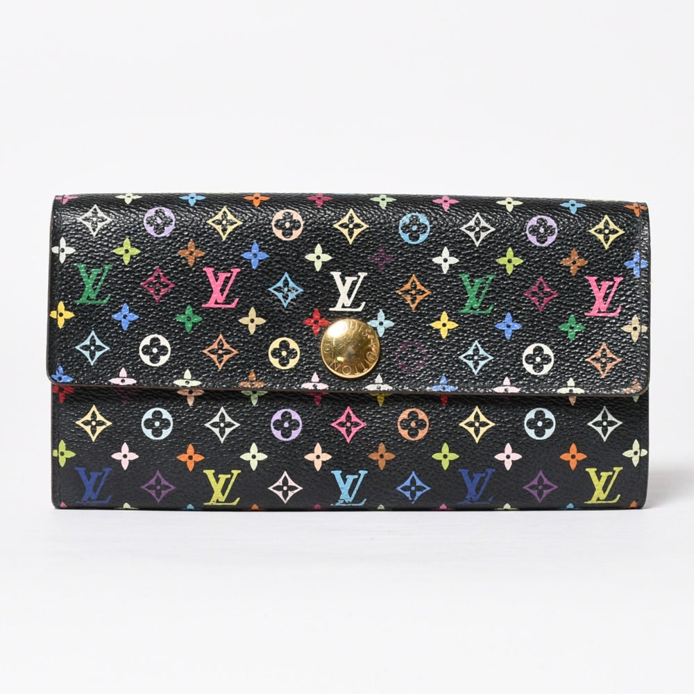 LOUIS VUITTON ルイヴィトン 長財布 M93747 ポルトフォイユ・サラ ブラック マルチカラー ゴールド金具 M93747 美品 中古 4a009654