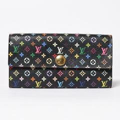LOUIS VUITTON ルイヴィトン 長財布 M93747 ポルトフォイユ・サラ ブラック マルチカラー ゴールド金具 M93747 美品 中古 4a009654