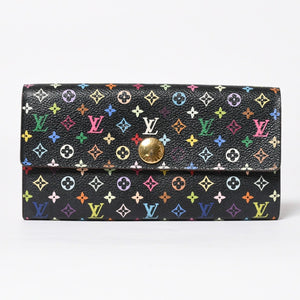 LOUIS VUITTON ルイヴィトン 長財布 M93747 ポルトフォイユ・サラ ブラック マルチカラー ゴールド金具 M93747 美品 中古 4a009654