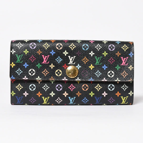 LOUIS VUITTON ルイヴィトン 長財布 M93747 ポルトフォイユ・サラ ブラック マルチカラー ゴールド金具 M93747 美品 中古 4a009654