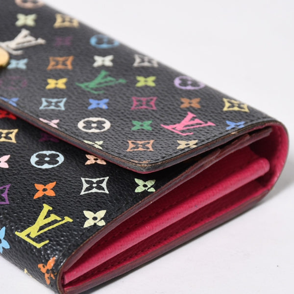 LOUIS VUITTON ルイヴィトン 長財布 M93747 ポルトフォイユ・サラ ブラック マルチカラー ゴールド金具 M93747 美品 中古 4a009654