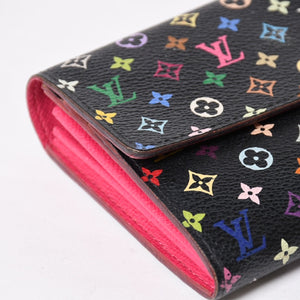 LOUIS VUITTON ルイヴィトン 長財布 M93747 ポルトフォイユ・サラ ブラック マルチカラー ゴールド金具 M93747 美品 中古 4a009654