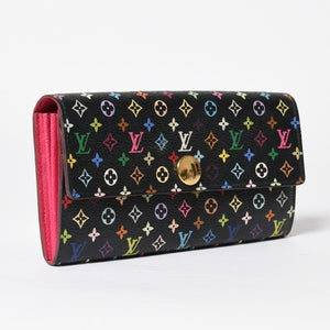 LOUIS VUITTON ルイヴィトン 長財布 M93747 ポルトフォイユ・サラ ブラック マルチカラー ゴールド金具 M93747 美品 中古 4a009654