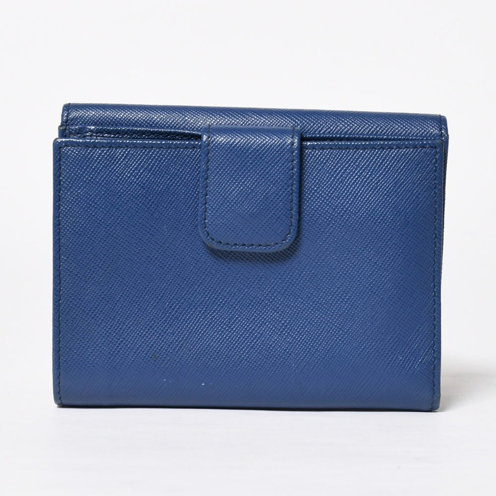 PRADA 二つ折り財布 財布 サファーノレザー ブルー ネイビー ターコイズブルー ゴールド金具 美品 中古 4a009664