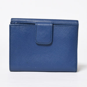 PRADA 二つ折り財布 財布 サファーノレザー ブルー ネイビー ターコイズブルー ゴールド金具 美品 中古 4a009664