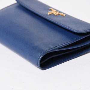 PRADA 二つ折り財布 財布 サファーノレザー ブルー ネイビー ターコイズブルー ゴールド金具 美品 中古 4a009664
