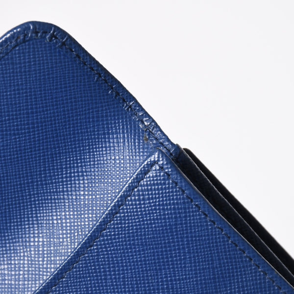 PRADA 二つ折り財布 財布 サファーノレザー ブルー ネイビー ターコイズブルー ゴールド金具 美品 中古 4a009664