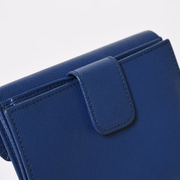 PRADA 二つ折り財布 財布 サファーノレザー ブルー ネイビー ターコイズブルー ゴールド金具 美品 中古 4a009664
