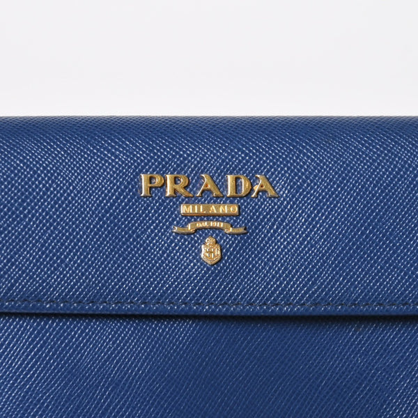 PRADA 二つ折り財布 財布 サファーノレザー ブルー ネイビー ターコイズブルー ゴールド金具 美品 中古 4a009664