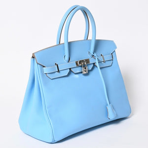 Very good condition HERMES Birkin 30 Candy Celeste Mykonos □O stamp Vaux Epson Silver hardware Handbag Used 4a010052