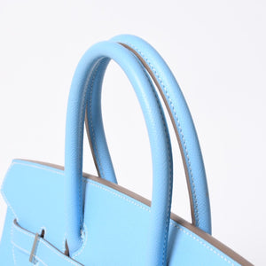 Very good condition HERMES Birkin 30 Candy Celeste Mykonos □O stamp Vaux Epson Silver hardware Handbag Used 4a010052