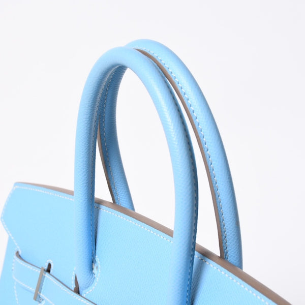 Very good condition HERMES Birkin 30 Candy Celeste Mykonos □O stamp Vaux Epson Silver hardware Handbag Used 4a010052
