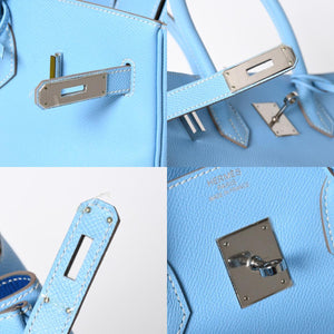 Very good condition HERMES Birkin 30 Candy Celeste Mykonos □O stamp Vaux Epson Silver hardware Handbag Used 4a010052