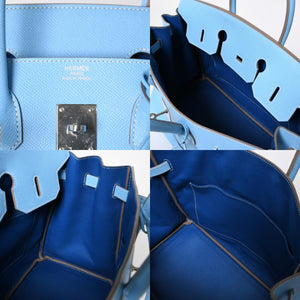 Very good condition HERMES Birkin 30 Candy Celeste Mykonos □O stamp Vaux Epson Silver hardware Handbag Used 4a010052