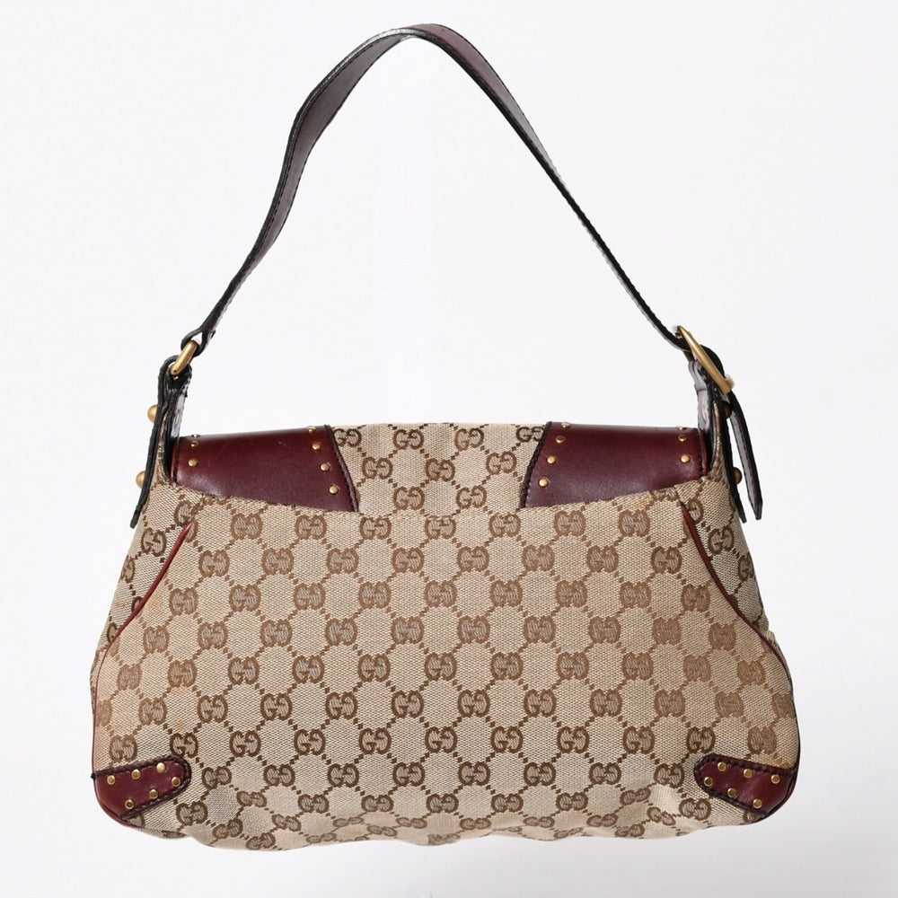 極美品 GUCCI グッチ ホースビット スタッズ ヴィンテージ ワンショルダーバッグ 114915 ベージュ ワインレッド アンティークゴールド金具 中古 4a009706