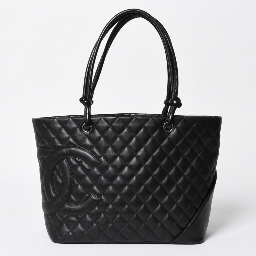 極美品 CHANEL シャネル カンボンライン ラージトートバッグ 9番台 A25169 ココマーク カーフスキン パテントレザー ブラック 中古 4a009708