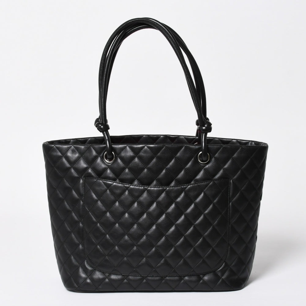 極美品 CHANEL シャネル カンボンライン ラージトートバッグ 9番台 A25169 ココマーク カーフスキン パテントレザー ブラック 中古 4a009708