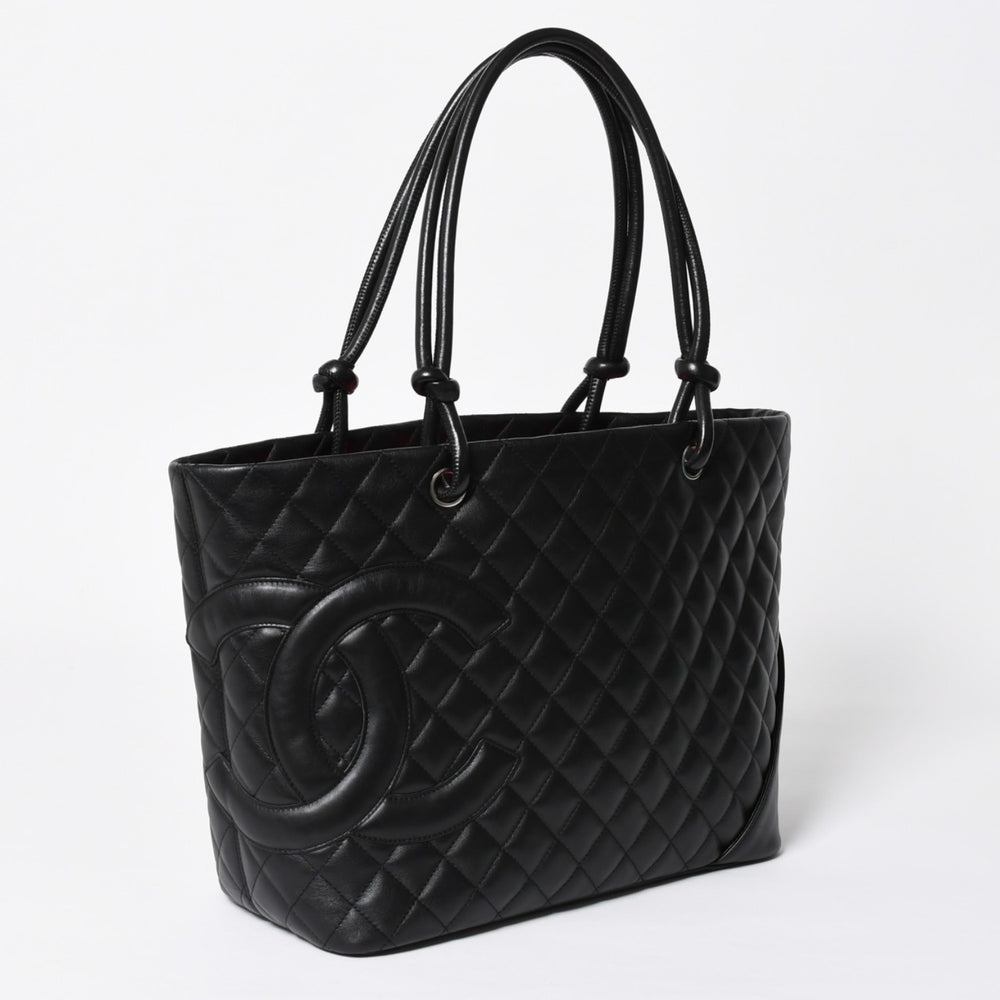 極美品 CHANEL シャネル カンボンライン ラージトートバッグ 9番台 A25169 ココマーク カーフスキン パテントレザー ブラック 中古 4a009708