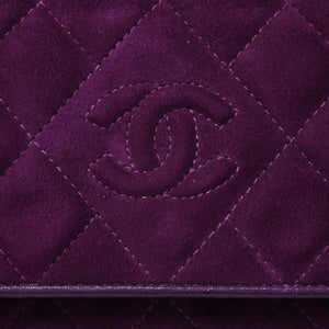 極美品 CHANEL シャネル マトラッセ キルティング クラッチバッグ 1番台 フリンジ スウェード パープル ゴールド金具 中古 4a009347