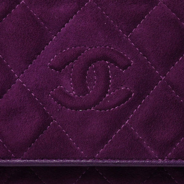 極美品 CHANEL シャネル マトラッセ キルティング クラッチバッグ 1番台 フリンジ スウェード パープル ゴールド金具 中古 4a009347