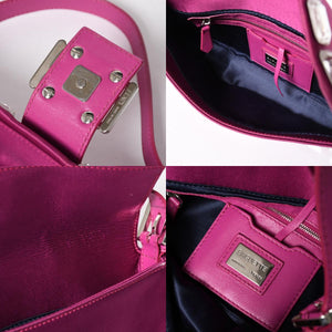 極美品 FENDI フェンディ マンマバケット ワンショルダーバッグ 8BR600 サテン ラインストーン ピンク シルバー金具 中古 4a009718