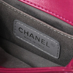 極美品 CHANEL シャネル ボーイシャネル マトラッセ ミニショルダーバッグ 17番台 ベルベット ローズレッド ガンメタリック金具 中古 4a009701